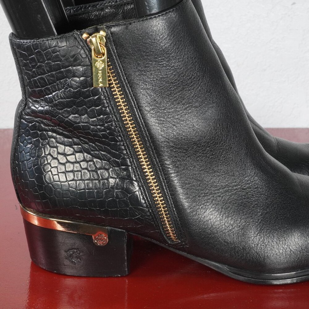 Women's Isola Black Leather Ankle High Snakeskin Fashion Boots Booties 9.5 - Picture 5 of 7